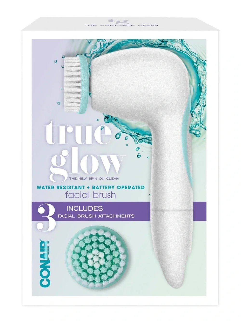 Conair True Glow White & Teal Facial Brush - Gentle Cleansing